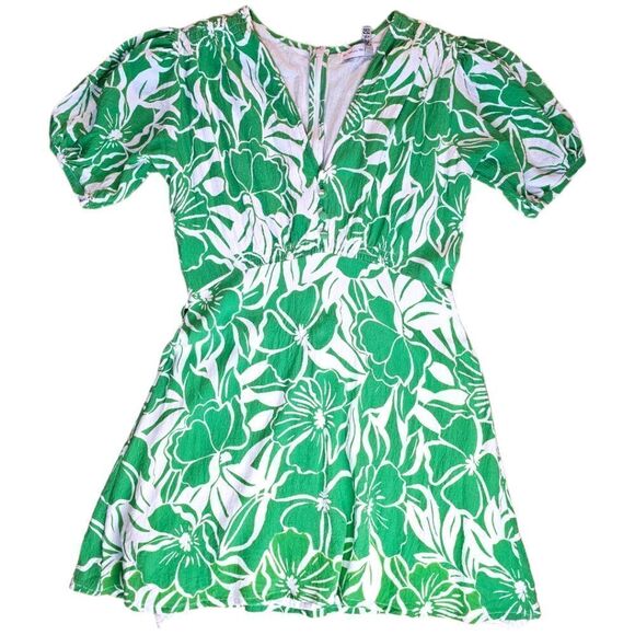 Faithful The Brand La Castella Green White Tropical Mini Dress Size 4 - Picture 3 of 15
